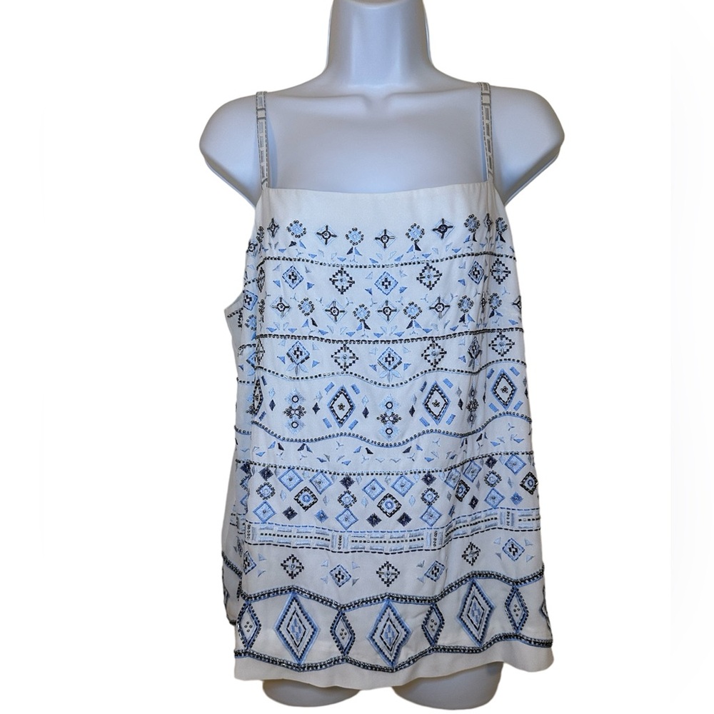 White House Black Market white,silver and blue beaded camisole.  Size medium.